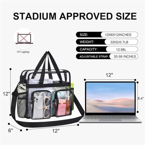 Clear Tote Bag Clear Bag Stadium Approved 12x6x12 Stadium Bag for Work, Sports - Picture 4 of 7